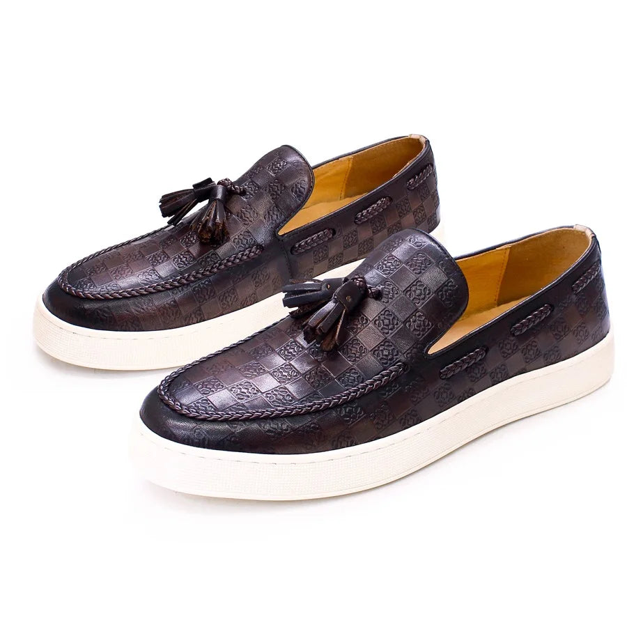Leather Casual Men's Shoes Comfortable Flat Handmade Shoes Pattern Tassel Non-slip Shoes Banquet Party Dress Men's Shoes