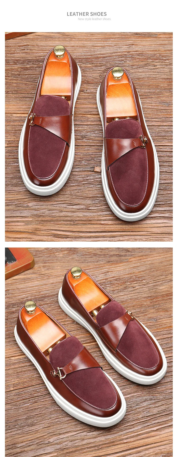 Men's Suede Casual Shoes Embossed Leather Men Fashion Buckle Loafers Mens Slip-on Board Shoes Outdoor Flats Big Size 38-46