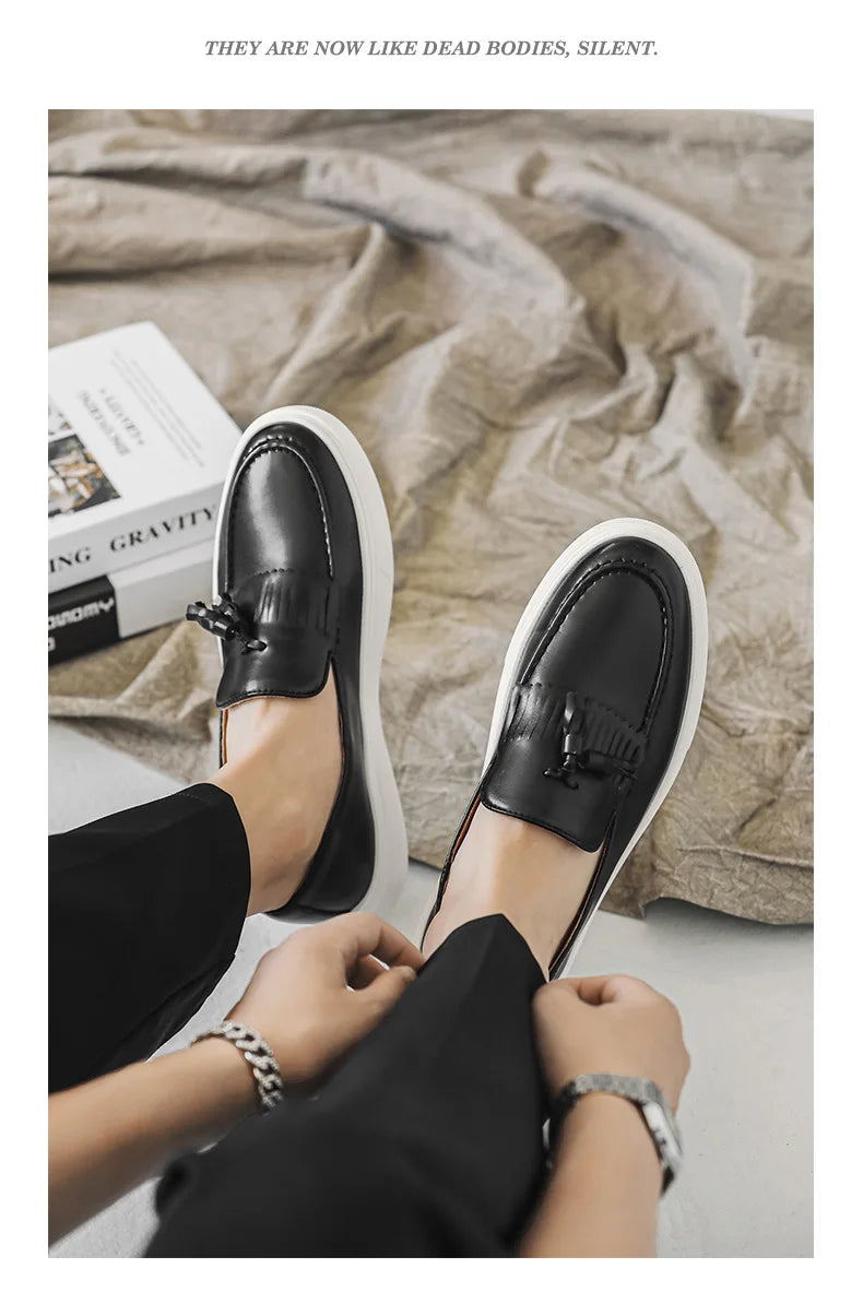 Designer Luxury Mens Wedding Dress 38~46 Tassel Loafers Brand Business Casual Moccasin Leather Driving Formal Suit Shoes for Men