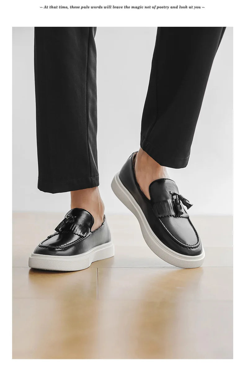 Designer Luxury Mens Wedding Dress 38~46 Tassel Loafers Brand Business Casual Moccasin Leather Driving Formal Suit Shoes for Men