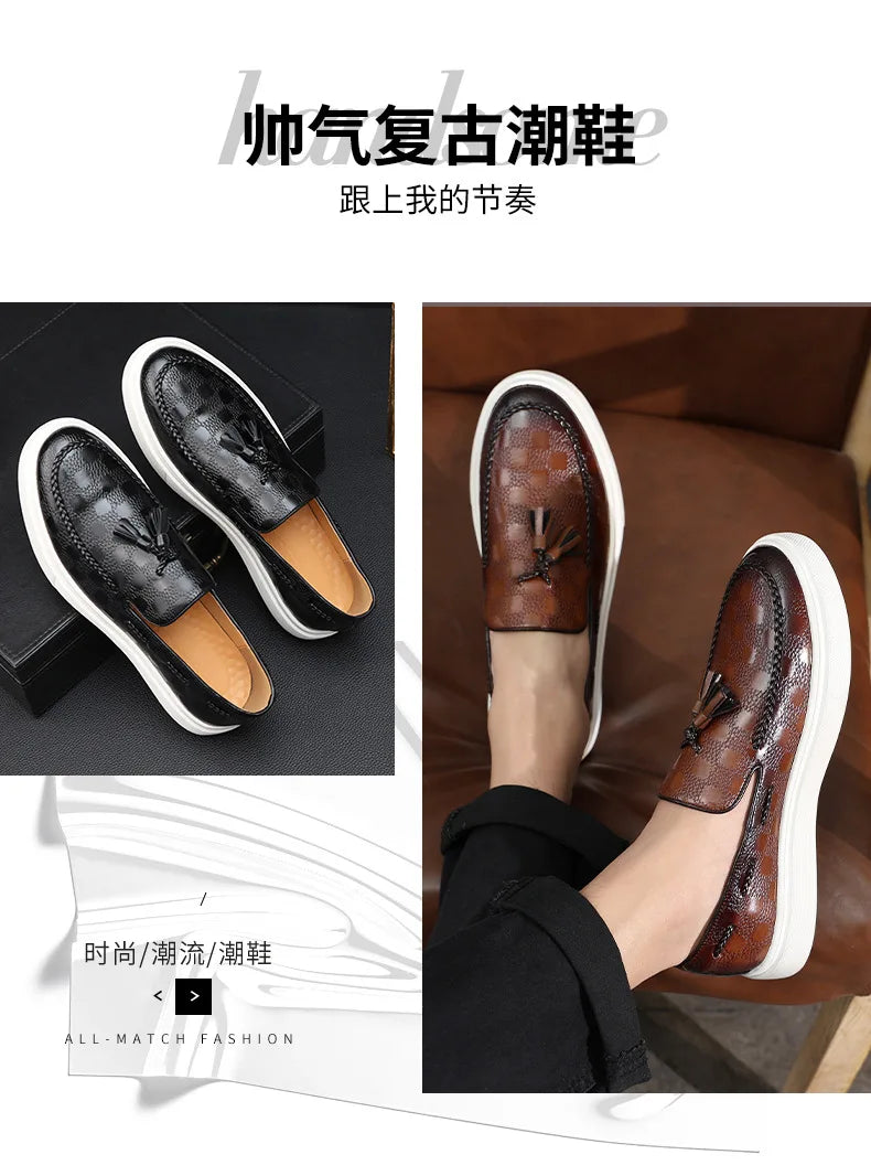 Tassel Mules Slip On Genuine Leather Mules British Style Concise Flat Casual Shoes Men's Shallow Loafers Big Size 38-46