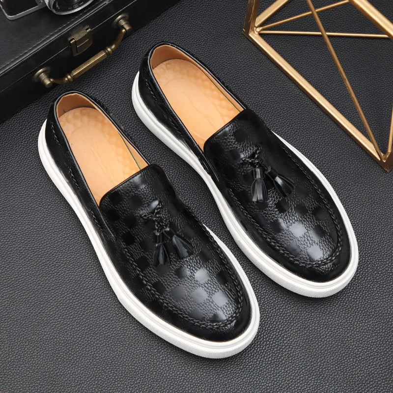 Tassel Mules Slip On Genuine Leather Mules British Style Concise Flat Casual Shoes Men's Shallow Loafers Big Size 38-46
