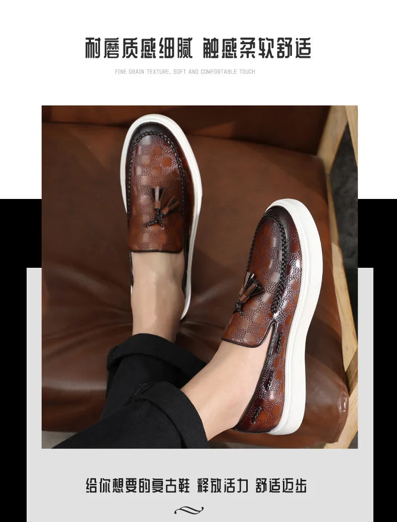 Tassel Mules Slip On Genuine Leather Mules British Style Concise Flat Casual Shoes Men's Shallow Loafers Big Size 38-46