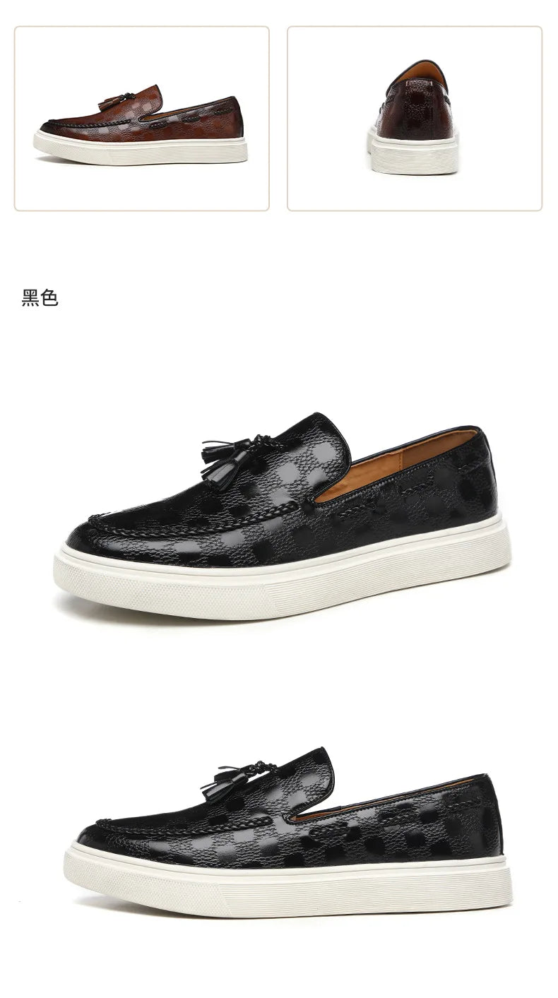 Tassel Mules Slip On Genuine Leather Mules British Style Concise Flat Casual Shoes Men's Shallow Loafers Big Size 38-46