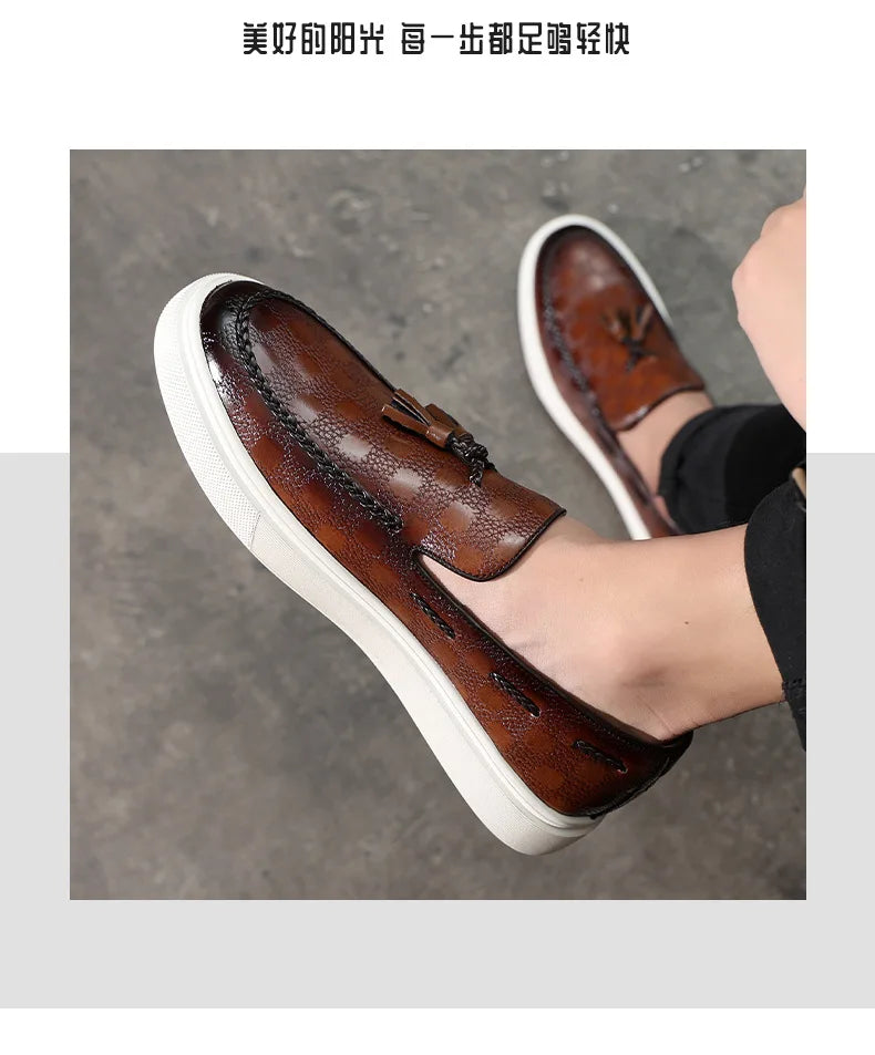 Tassel Mules Slip On Genuine Leather Mules British Style Concise Flat Casual Shoes Men's Shallow Loafers Big Size 38-46