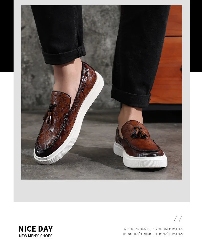 Tassel Mules Slip On Genuine Leather Mules British Style Concise Flat Casual Shoes Men's Shallow Loafers Big Size 38-46