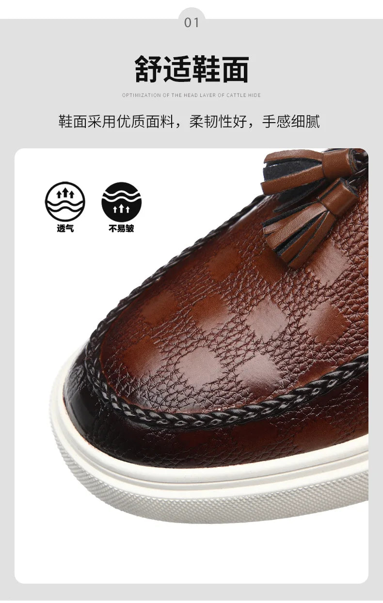 Tassel Mules Slip On Genuine Leather Mules British Style Concise Flat Casual Shoes Men's Shallow Loafers Big Size 38-46