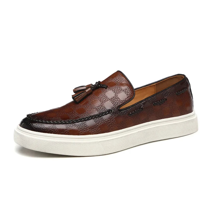 Tassel Mules Slip On Genuine Leather Mules British Style Concise Flat Casual Shoes Men's Shallow Loafers Big Size 38-46