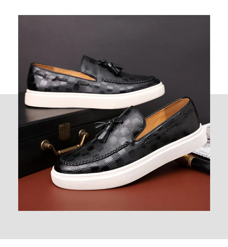 Tassel Mules Slip On Genuine Leather Mules British Style Concise Flat Casual Shoes Men's Shallow Loafers Big Size 38-46