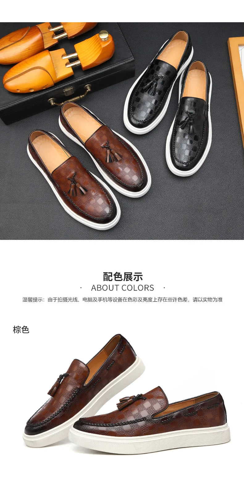 Tassel Mules Slip On Genuine Leather Mules British Style Concise Flat Casual Shoes Men's Shallow Loafers Big Size 38-46