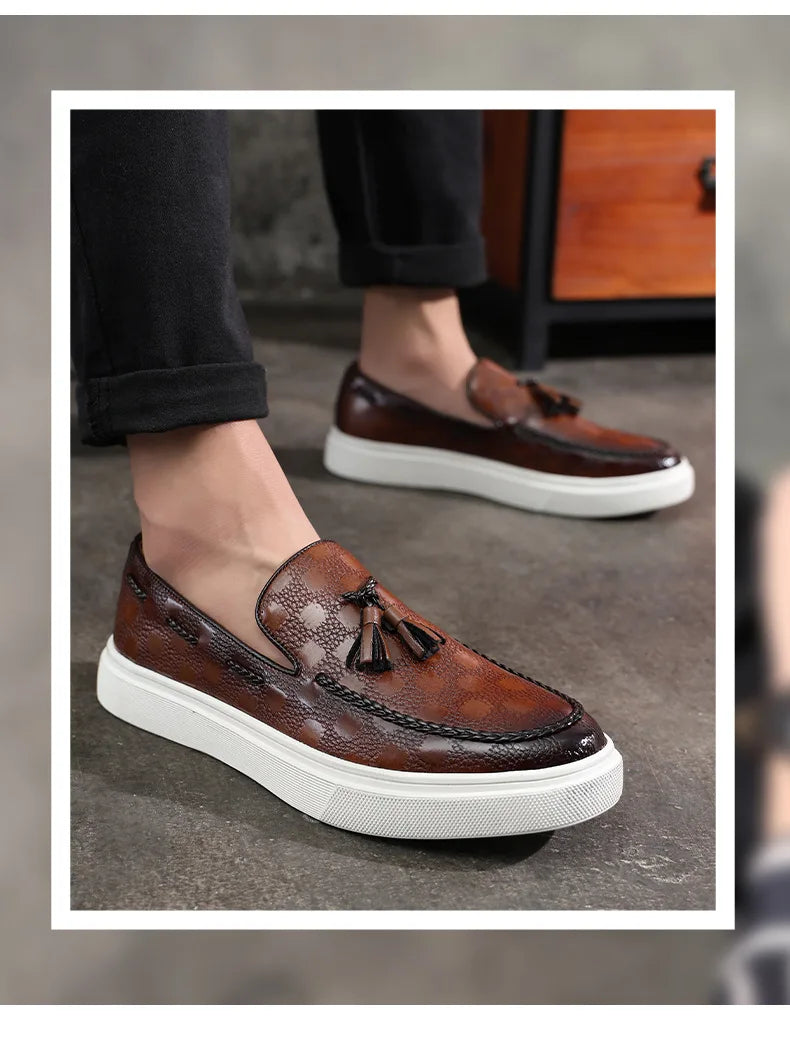 Tassel Mules Slip On Genuine Leather Mules British Style Concise Flat Casual Shoes Men's Shallow Loafers Big Size 38-46
