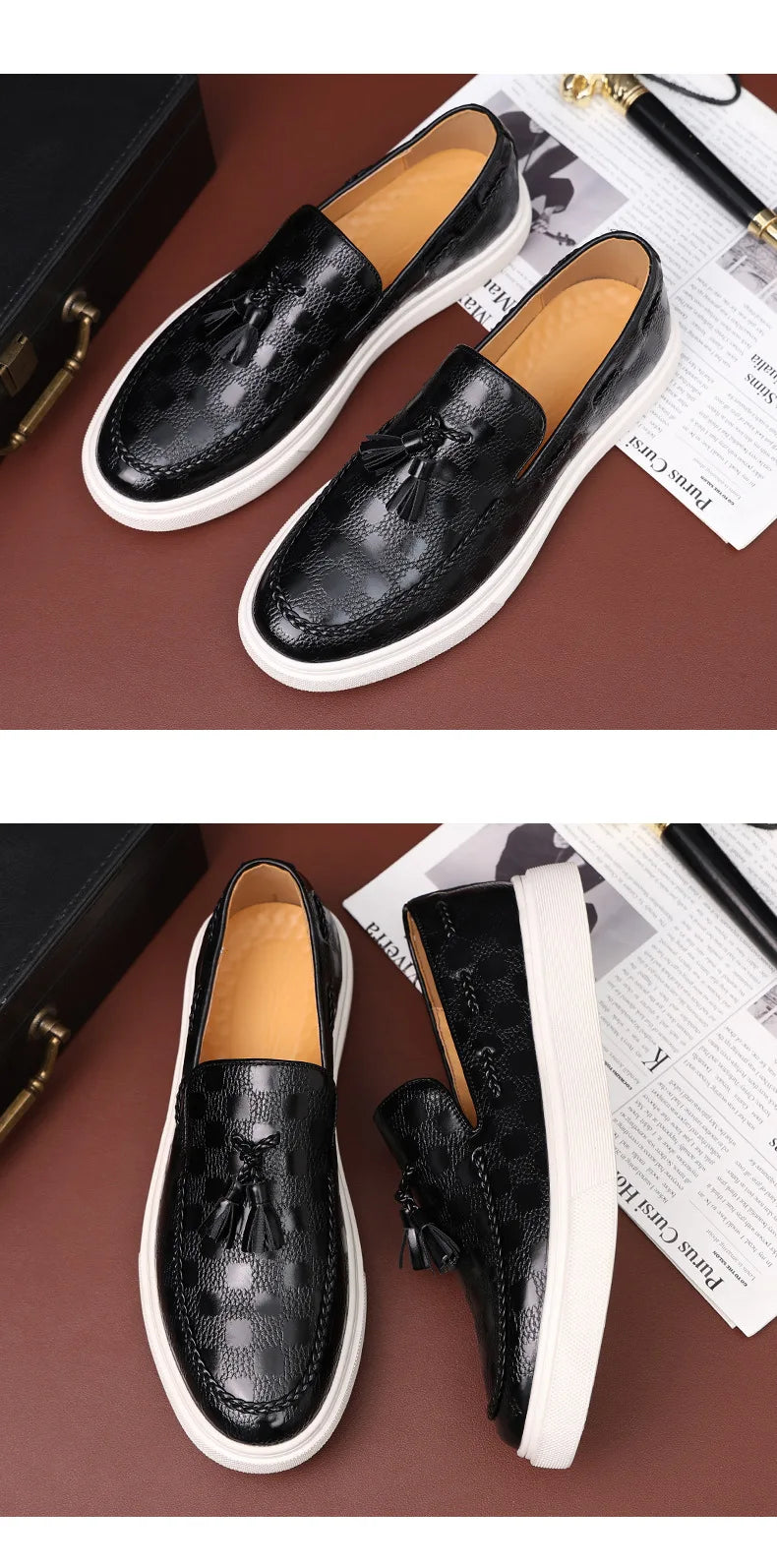 Tassel Mules Slip On Genuine Leather Mules British Style Concise Flat Casual Shoes Men's Shallow Loafers Big Size 38-46